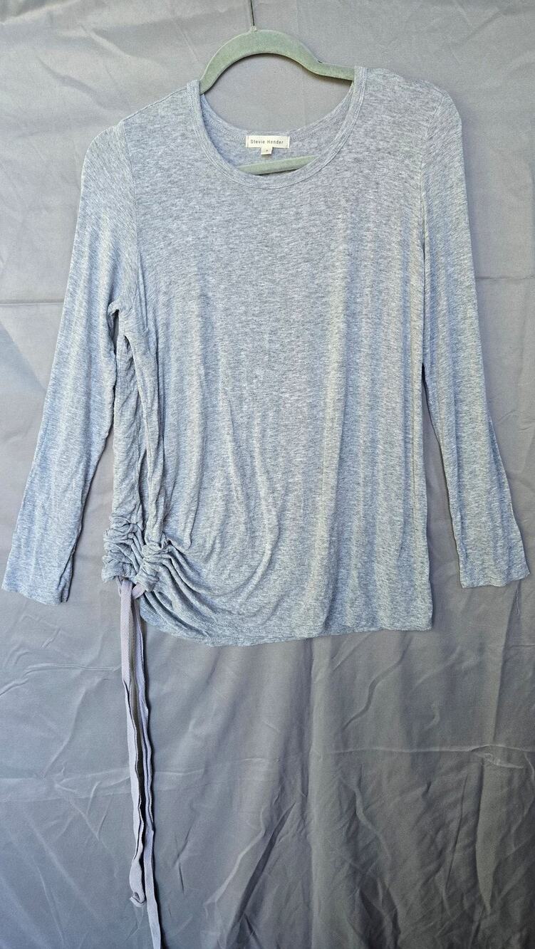 Stevie Hender Shirt Womens Small Gray Side Tie Ruched Long Sleeve Jersey Top